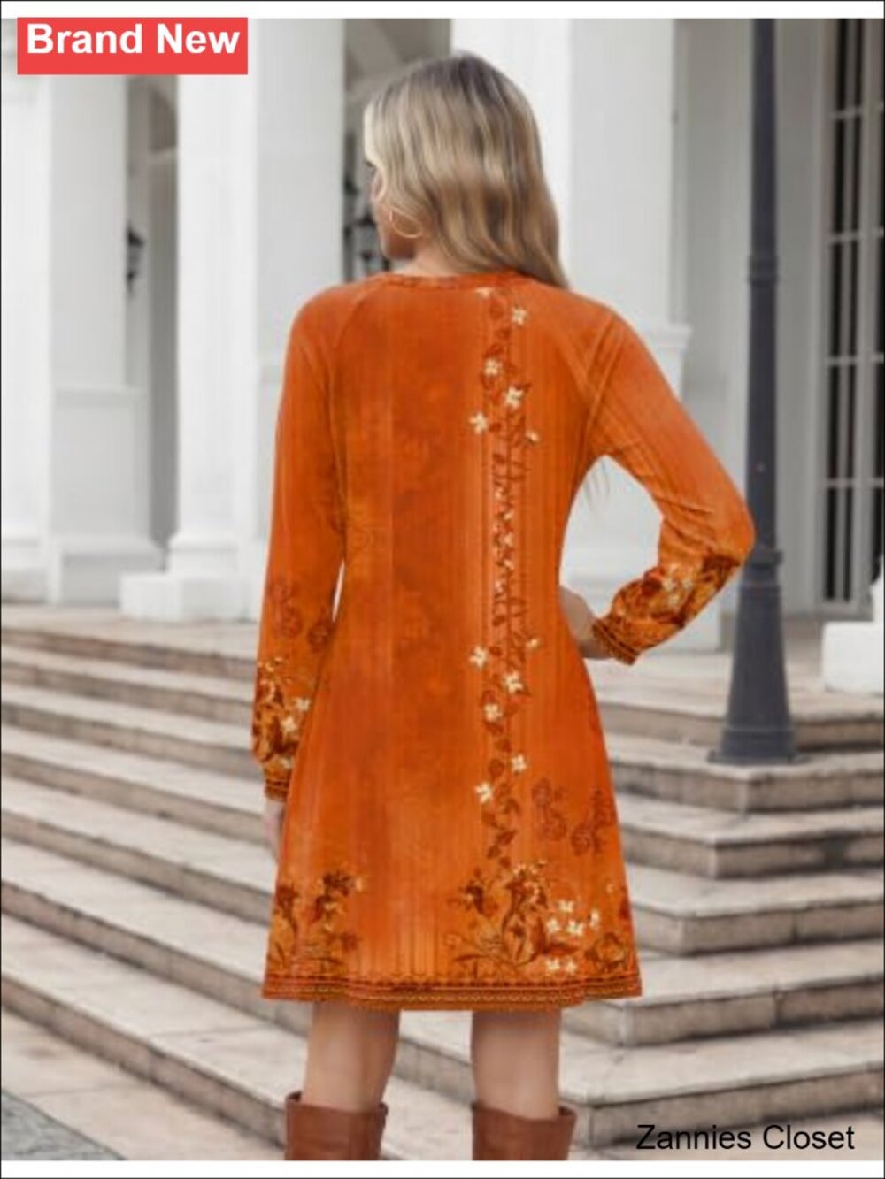 π» Zeagoo Long Sleeve Tunic Dress Side Button Crew Neck A-Line Fall Winter with - Picture 4 of 5